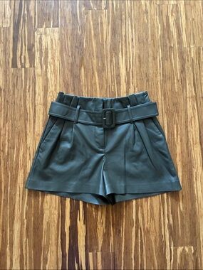 Express High-Waist Faux Leather Shorts with Belt in Forest Green